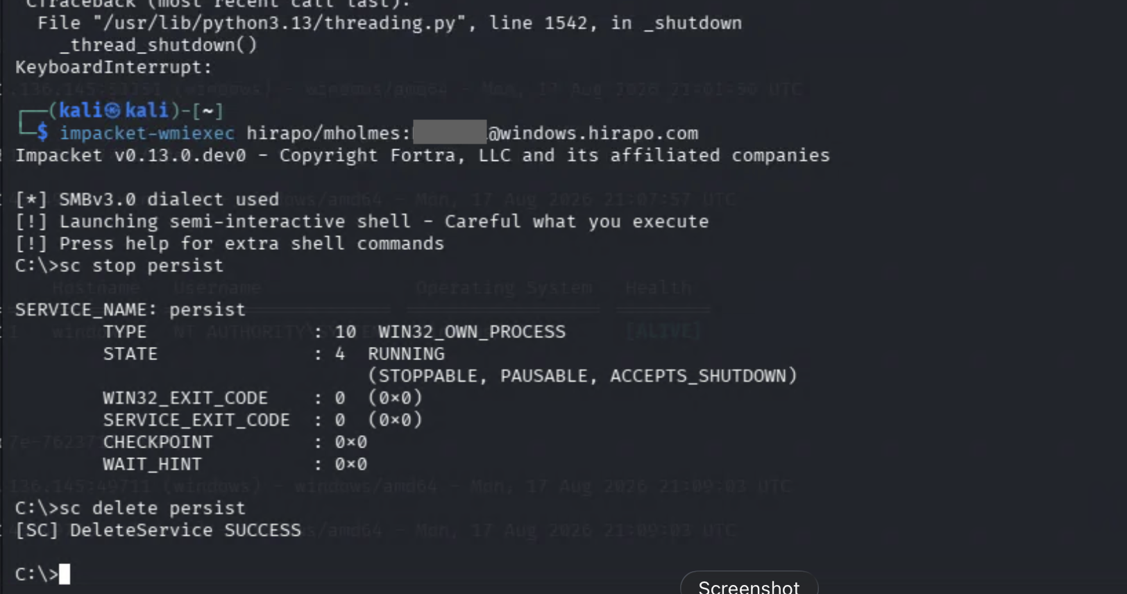 Persistence service removed
